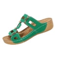 thumbnail image 2 of IEMIEMIEM Women's Wedge Sandals Slip 2026 Summer Sandals with Metallic Accents Comfortable Dressy Platform Wedges Casual Daily Walking Green 8 Wide, 2 of 5