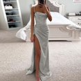 thumbnail image 2 of Fsqjgq Wedding Guest Dresses for Women Elegant Sequin Spaghetti Strap Backless Prom Dress Split Ruffle Black Dresses Long Evening Party Dress L, 2 of 5