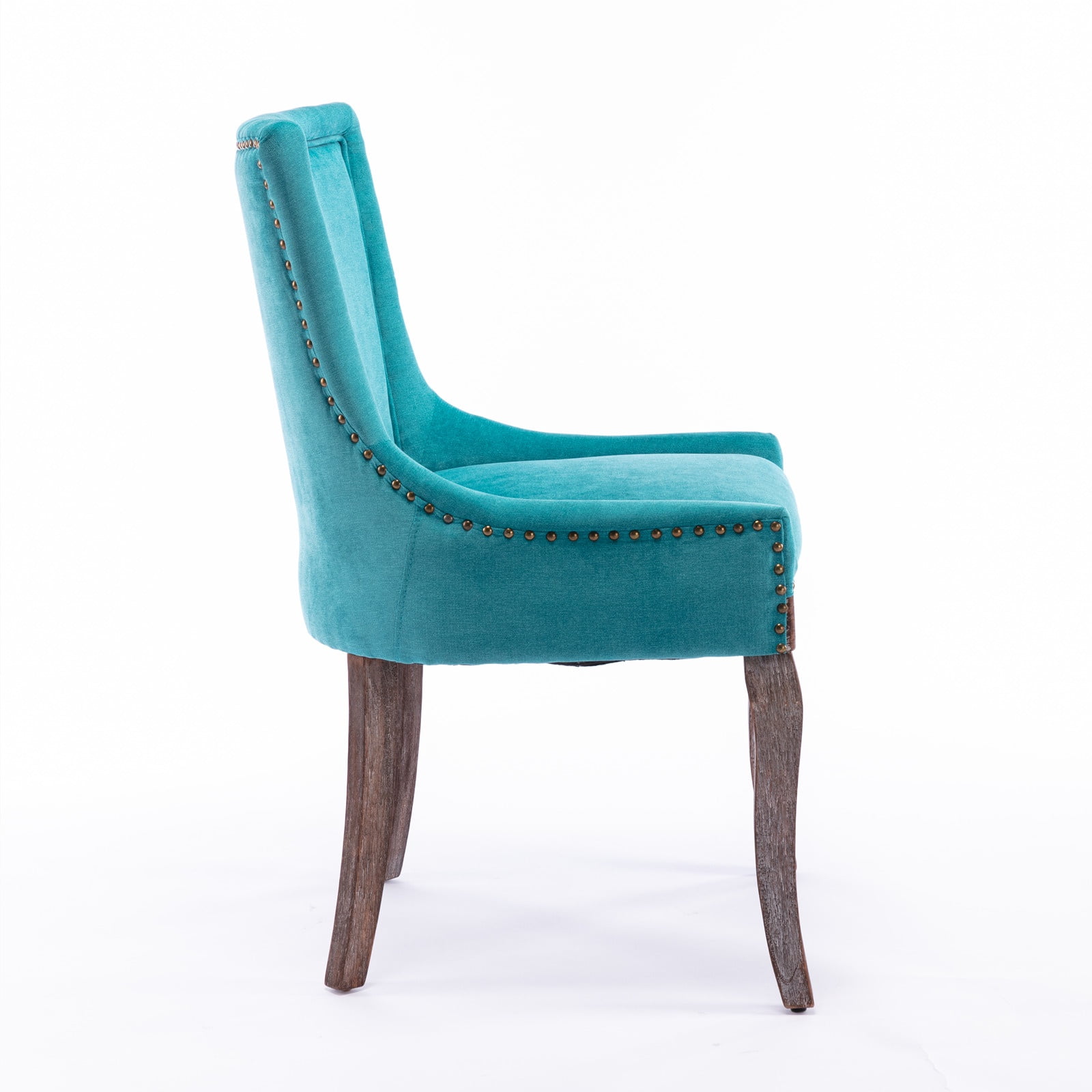 Dining Chairs Set of 2, LEGAHOME Blue Fabric Upholstered Dining Chairs, Mid-century Kitchen Chairs with High Back, Bronze Nail Head, Solid Wood Legs, Blue, 2 Pcs