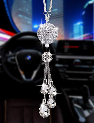 Crystal Car Rear View Mirror Charm Heart Bling Rearview Mirror Accessories for Women Lucky Hanging Interior Ornament Pendant Sun Catcher Cute Diamond Car Decoration Accessories
