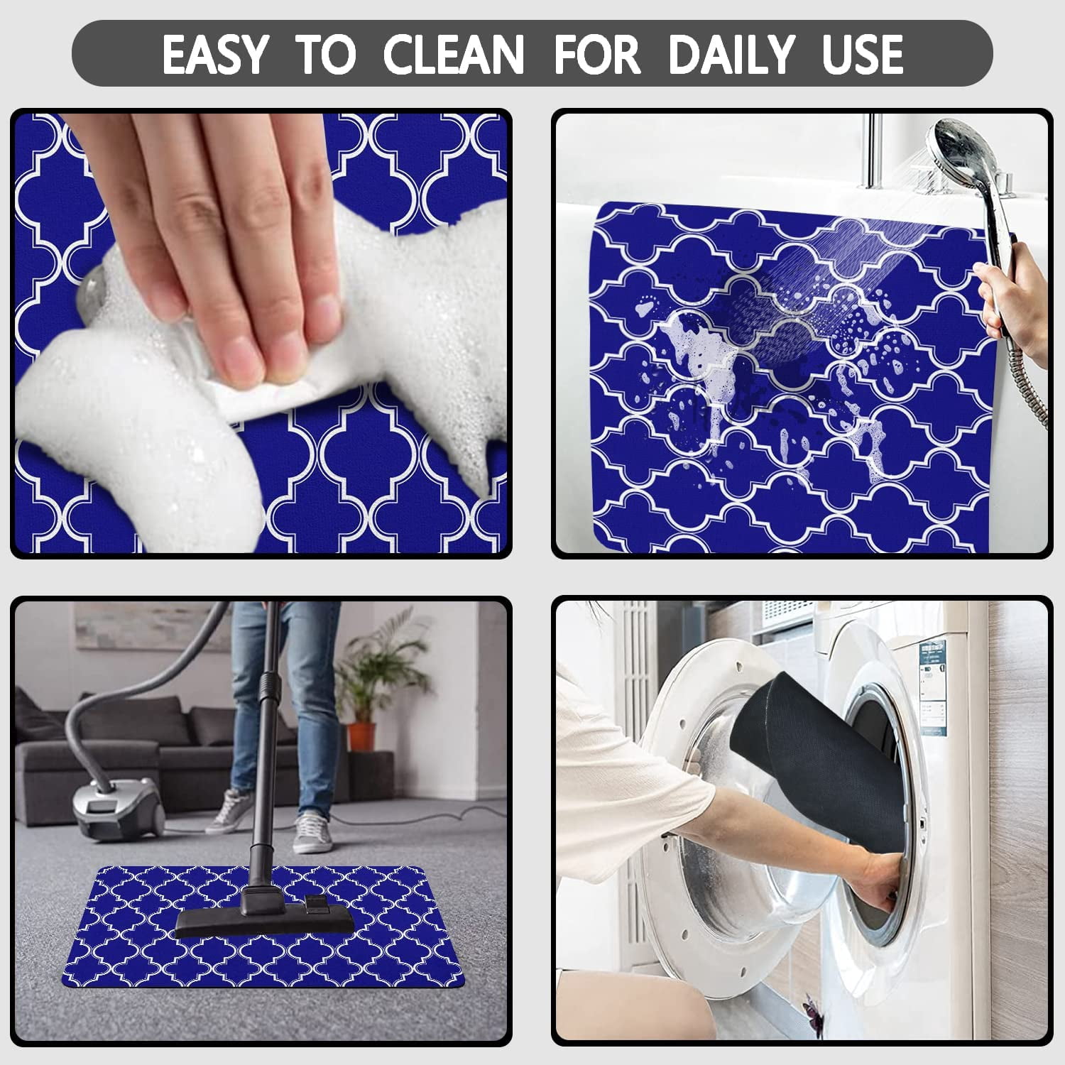 Navy Blue Bath Mat 20"x32" Non Slip Quick Dry Super Water Absorbent Modern Bathroom Rug Washable Luxury Dark Blue Thin Bathroom Rugs Fit Under Door