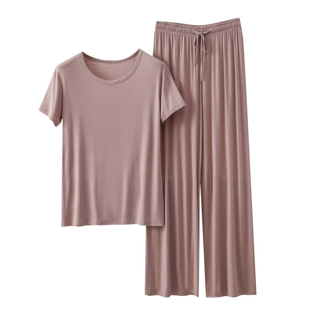 Timegard Tenues d'Été pour Femmes T-Shirt à Manches Courtes Col Rond Pantalon Grand Pyjamas Décontractés Doux
