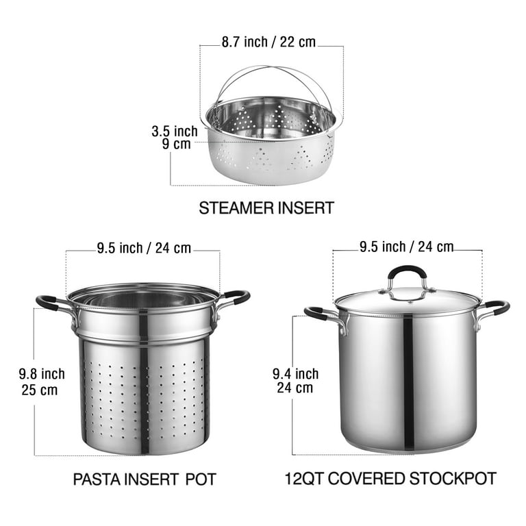 4 Pcs Stainless Steel Pasta Cooker Set - 8 qt Stock Pot with Steamer  Inserts
