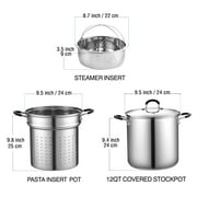 Cook N Home Basics 12 Quart Pasta Pot with Strainer, 18/10 Stainless Steel Pasta Cooker Steamer Multipots, Tempered Glass Lid, Induction, Compatible with Most Stovetops, Dishwasher & Oven Safe