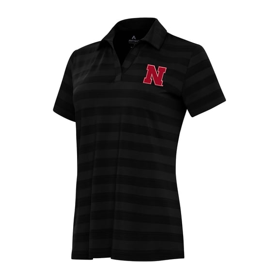 Women's Antigua Black Nebraska Huskers Tunnel Polo