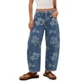 thumbnail image 3 of VBVC Women's Floral Paisley Print Barrel Jeans , High Waisted Denim Pants For Women,Ladies' Baggy Washed Trousers with Pockets,Dark Blue,S-2XL, 3 of 8