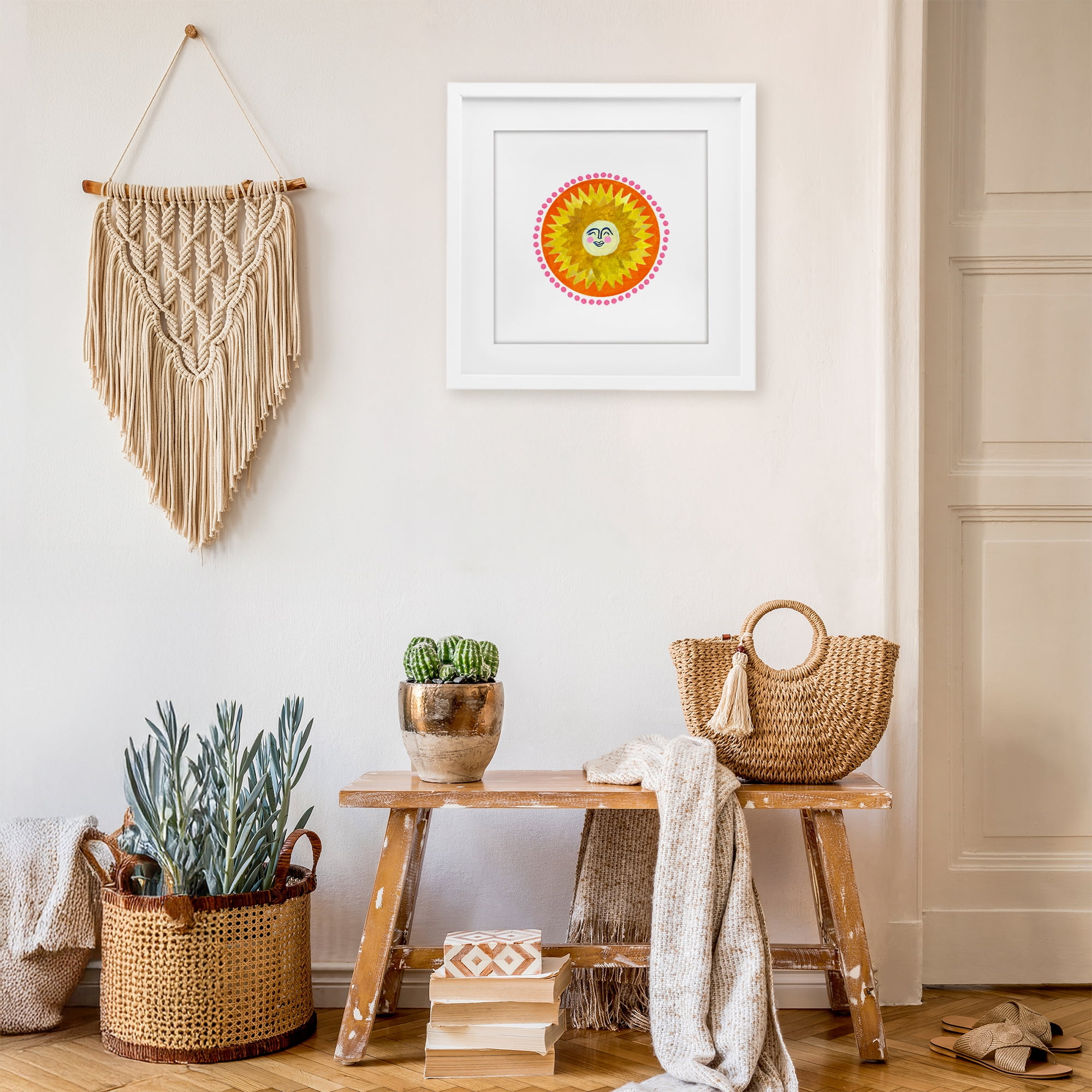 Stupell Industries Yellow & Orange Smiling Sun White Framed Print Under Glass, design by Katherine Herrell Studio