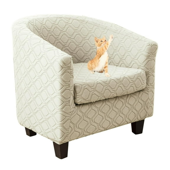 LKJYER Small Club Chair Jacquard Slipcover 2 Piece, Round Barrel Chair Slip Covers, Stretch Tub Chair Slipcover, Cat Proof Armchair Slipcover