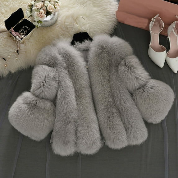 Munlar White Fur Jacket-Fashion Solids Fur Short ing Faux Fur Coat Clearance