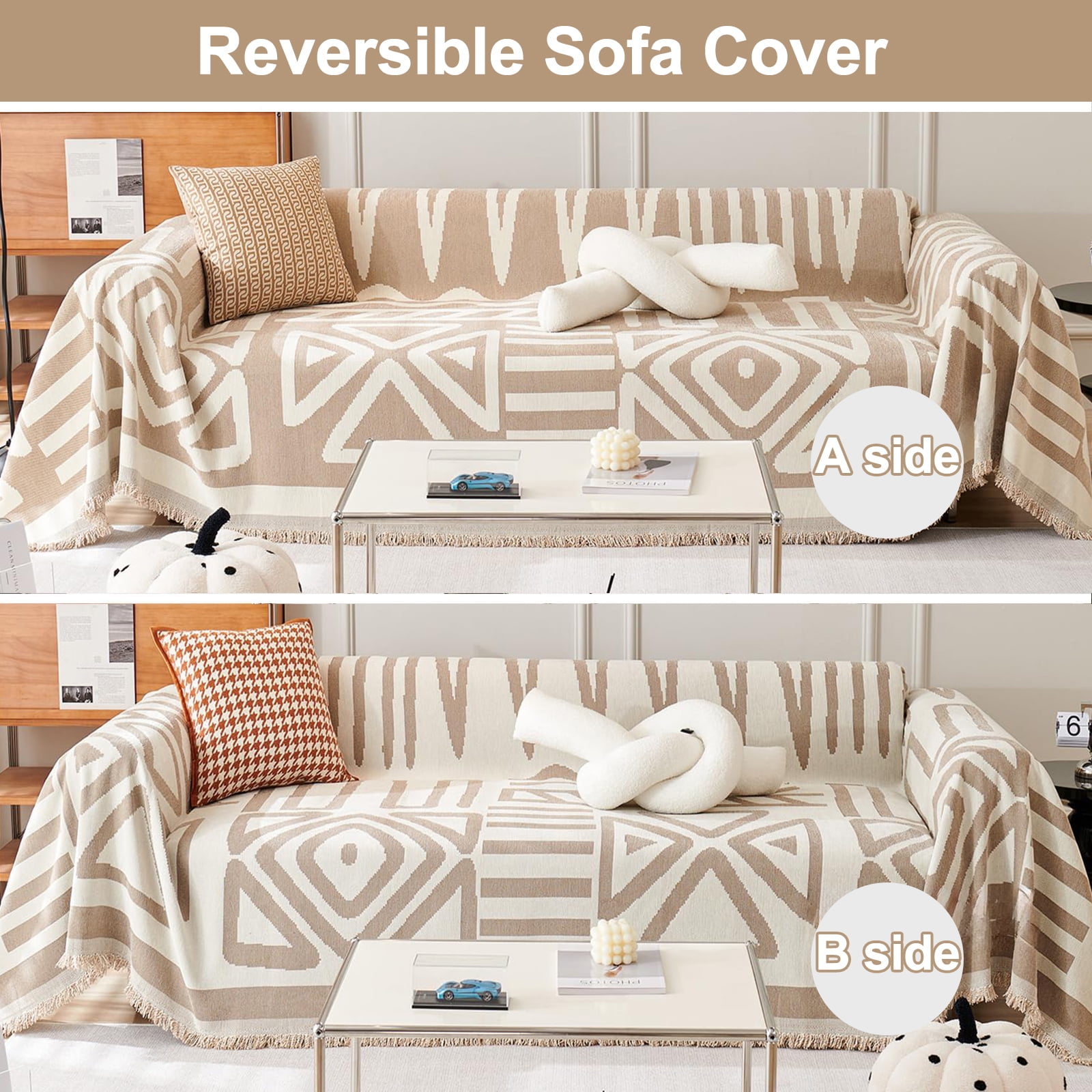 SANMADROLA Boho Sofa Cover Dog Couch Cover for Sectional Sofa Set Reversible Couch Protector for 3 Cushion Couch L Shape Sofa Covers Chenille Throw Couch CoverDog Cat Kids Sofa Cover -71" X 134"