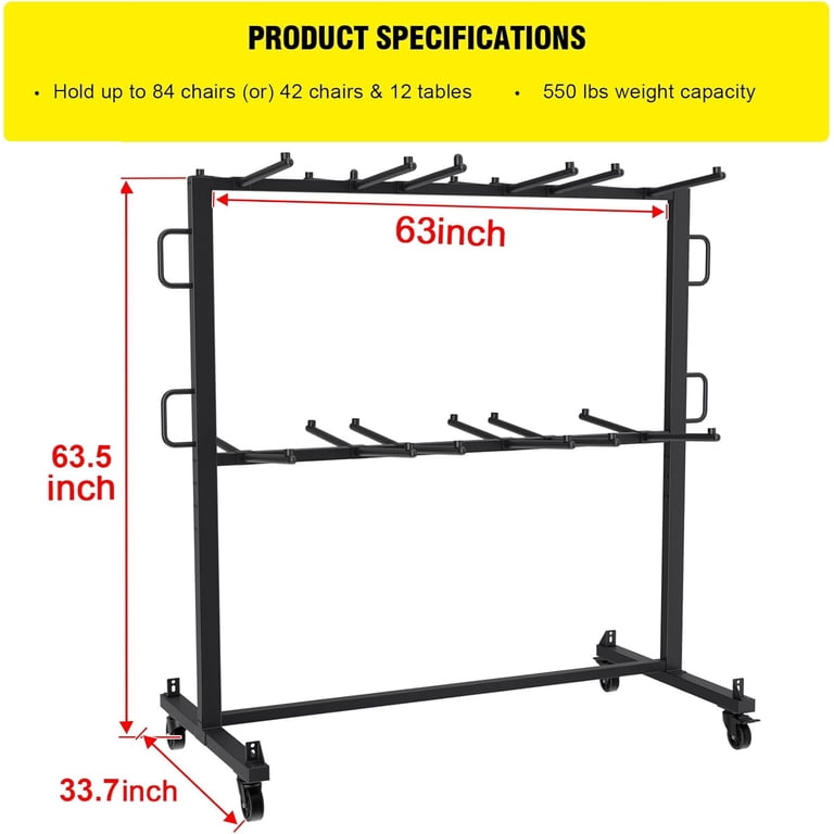 Heavy-Duty Two-Tier Folding Chair Cart - Holds 84 Chairs, 800 Lb Capacity, Locking Wheels
