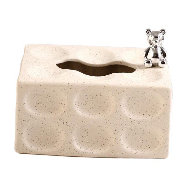 GUOOL Creative Ceramic Tissue Box Cover Decorative Rectangle Facial Tissue Holder Case White Dot