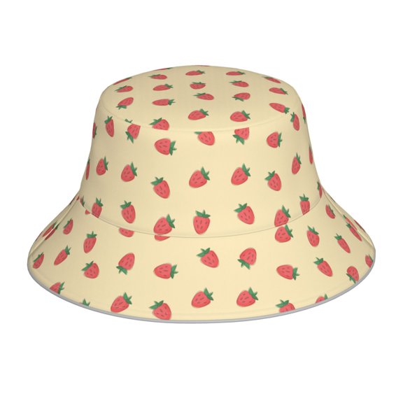 Vsdgher Strawberries Print Bucket Hat for Men&Women Bucket Hat Reversible Summer Double-Side-Wear Travel Gardening, Beach, Camping, Hiking, Fishing Cap