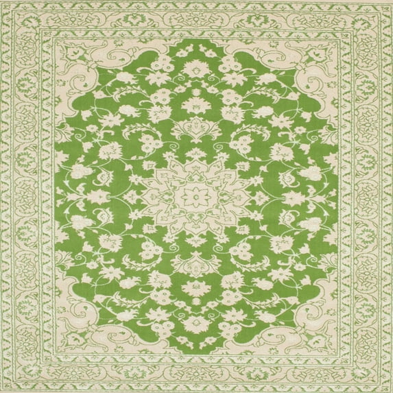 Ahgly Company Indoor Square Traditional Khaki Gold Medallion Area Rugs, 6' Square