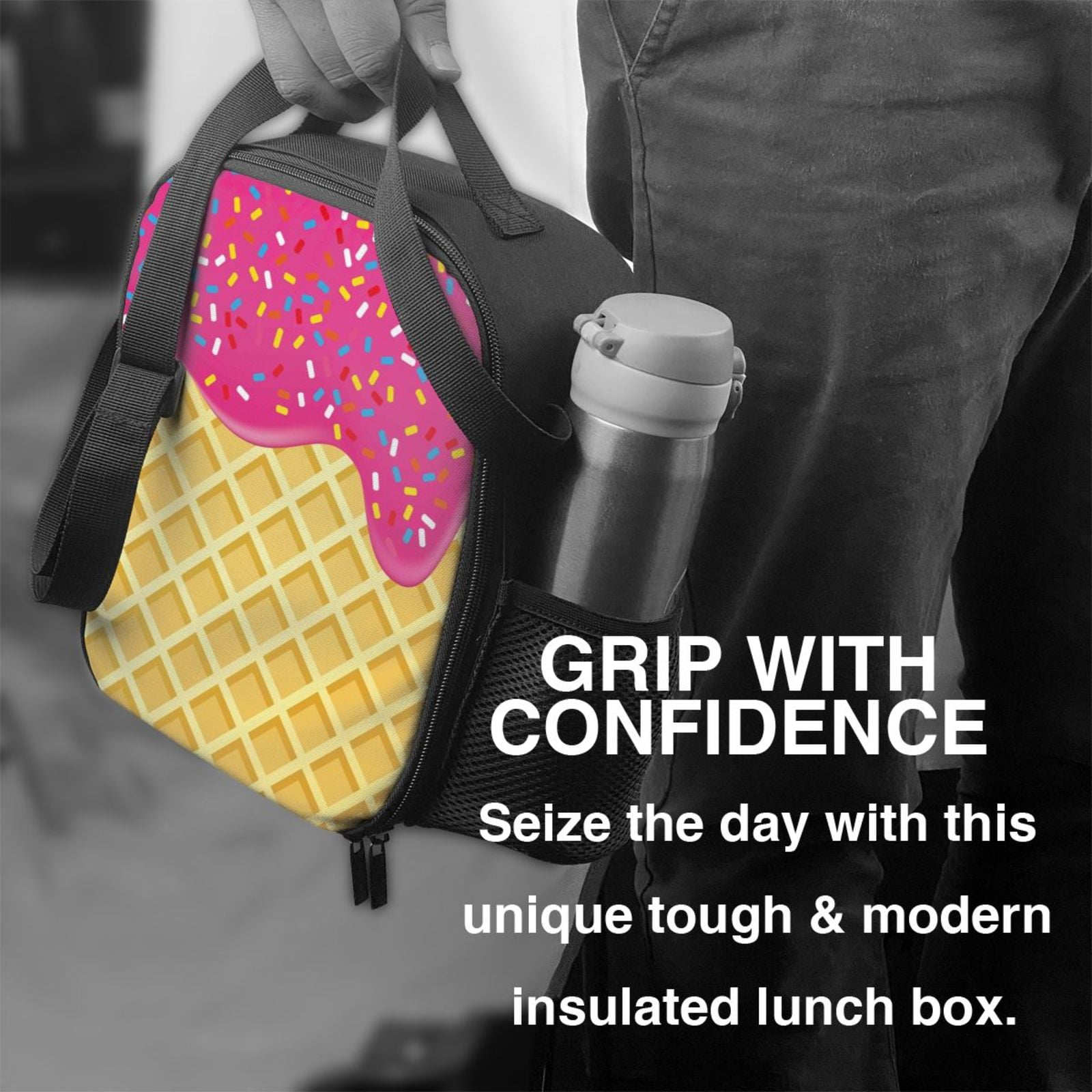 Ratiio Red Ice Cream Print Lunch Box - Reusable Lunch Bag Men Adult Women- Insulated LunchBox