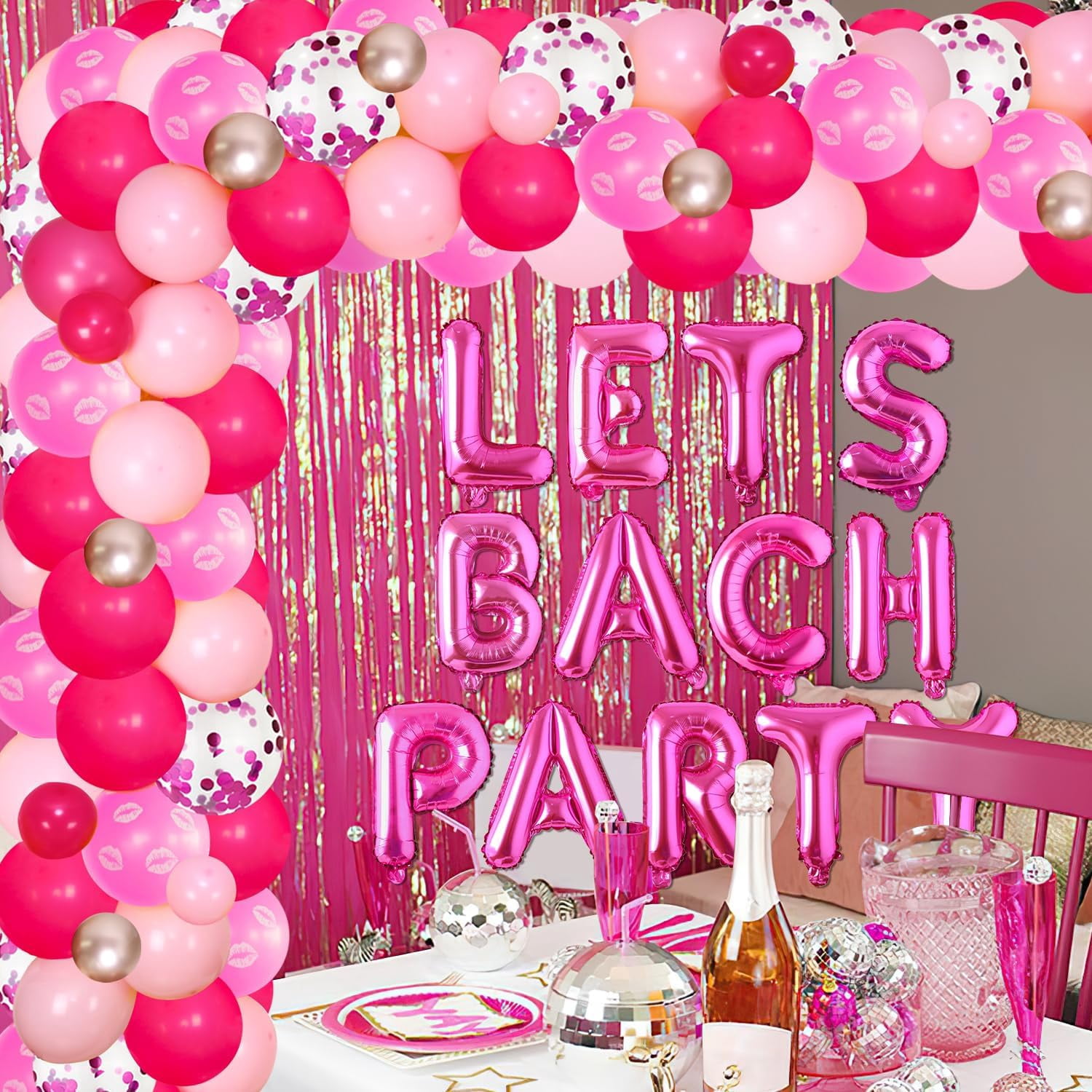 Let's Bach Party Bachelorette Decorations Rose Red Pink Girl Balloon Garland Arch Kit Let's Bach Party Pink Princess Bridal Shower Decortions for Women Bachelorette Party Bridal Shower