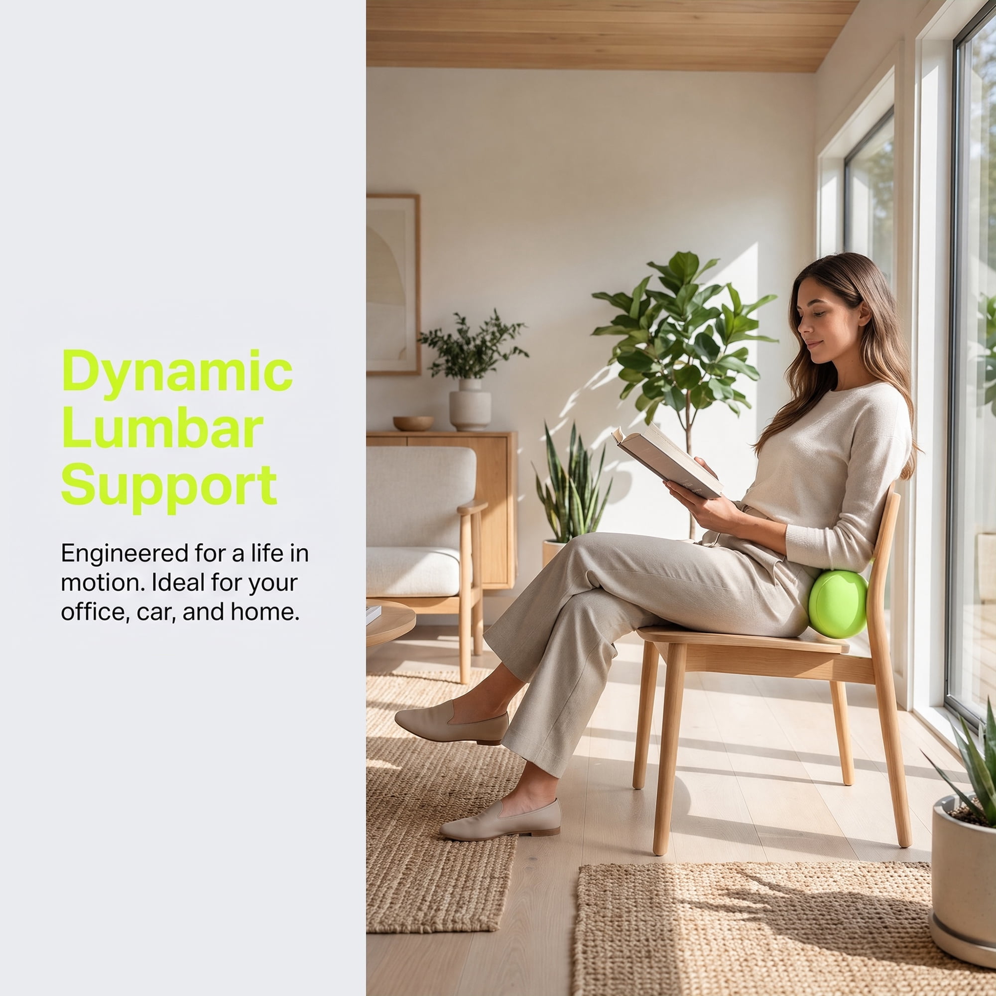 Unique Bargains Lumbar Support Pillow Foam Particle Back Support Yellow-Green 11.8" x 6.3"