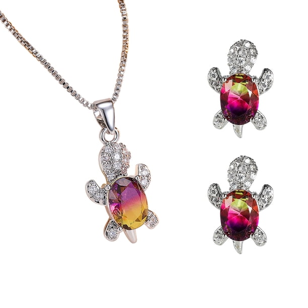 Xihbxyly Conjunto de Joyas de Tortuga, Elegante Par de Collar y Pendientes, Diseño de Aleación Brillante, Perfecto para Bodas y Fiestas, Regalo Ideal para San Valentín y El Día de La Madre, Pieza de