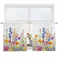 thumbnail image 2 of Spring Floral Semi Sheer Window Curtains 54 Inches Long, Summer Watercolor Botanical Colorful Rod Pocket Voile Silky Chiffon Curtain Light Filtering Drapes for Living Room, Kitchen, 52"x54", 2 Panels, 2 of 9