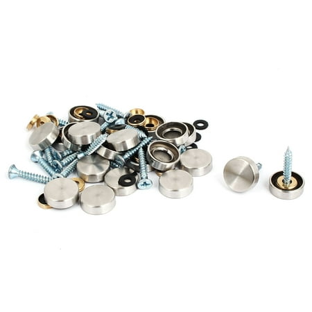 20 Pcs 15mm Dia Tea Table Decorative Screw Cap Mirror Nails Silver