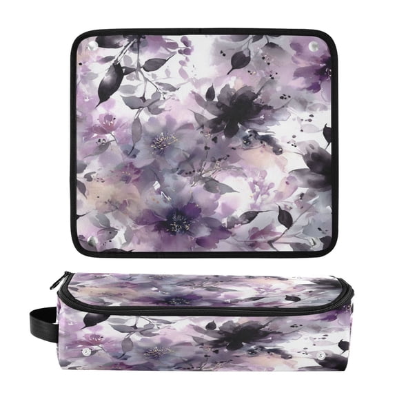 Hair Tools Travel Bag Heat-Resistant Curling Iron Organizer Bag with Detachable Heatproof Mat Travel Storage Case Light Purple and Black Floral