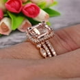 thumbnail image 5 of Milgrain 2 Carat Emerald Cut Morganite Wedding Set Engagement Ring 10k Rose Gold Art Deco Two Matching Band Anniversary Gift Glaring Staggering Ring, 5 of 5
