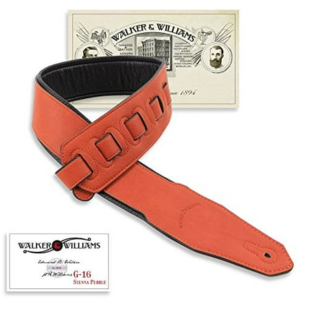 Guitar Strap Soft Leather Walker & Williams G-16 Sienna Brown Soft Pebble Texture Guitar Strap With Padded Glove Leather Back ()