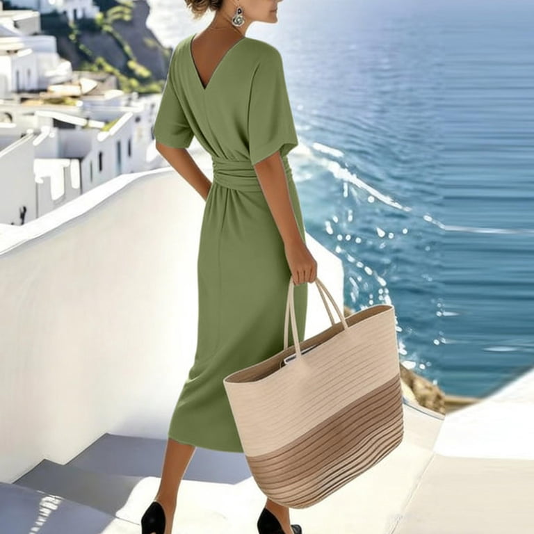 summer midi dresses for work PRETTYGARDEN Women's Summer Casual Dresses Spring Sleeveless V Neck Mi