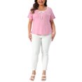 thumbnail image 2 of Agnes Orinda Women's Plus Size Easter Tops Contrast Trim Tie Knot Square Neck Short Sleeve T-Shirts Casual Blouses 1X Pink, 2 of 5