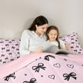 thumbnail image 4 of Manfei Black Pink Ribbon Bedding Comforter Set 7 Pieces for Kids, Kawaii Love Heart Full Bedding Set, Cartoon Princess Style Reversible Fitted Sheet Flat Sheet, Microfiber Bedroom Decor, 4 of 7