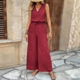 thumbnail image 5 of ClodeEU Women's V Neck Sleeveless Wide Leg Jumpsuit with Drawstring Waist and Pockets ,Solid Color Casual Long Romper Red,Womens Plus XL, 5 of 8