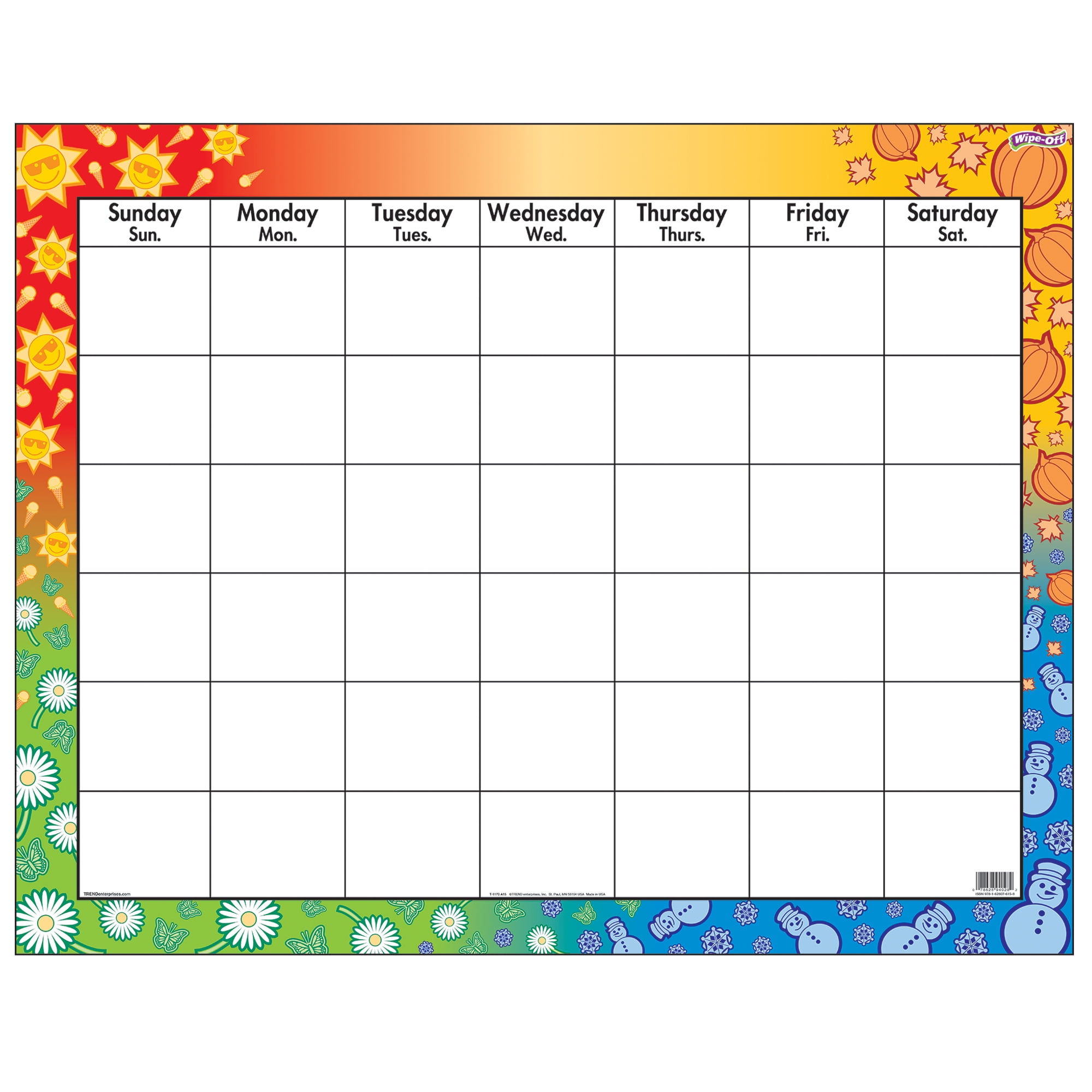 Trend, TEPT1170, Large WipeOff Blank Calendar Chart, 1 Each
