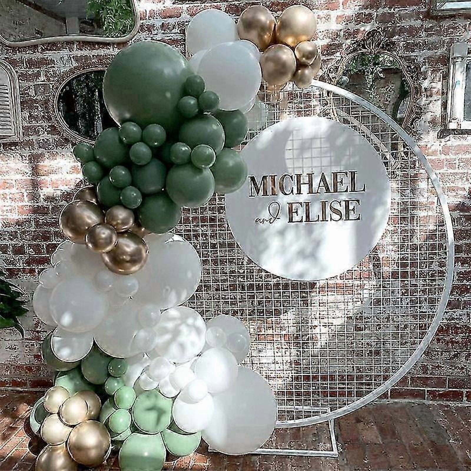 137PCS Green Balloon Arch Kit, Green White Balloon Arch with Sage Green Balloons Metallic Gold Balloons