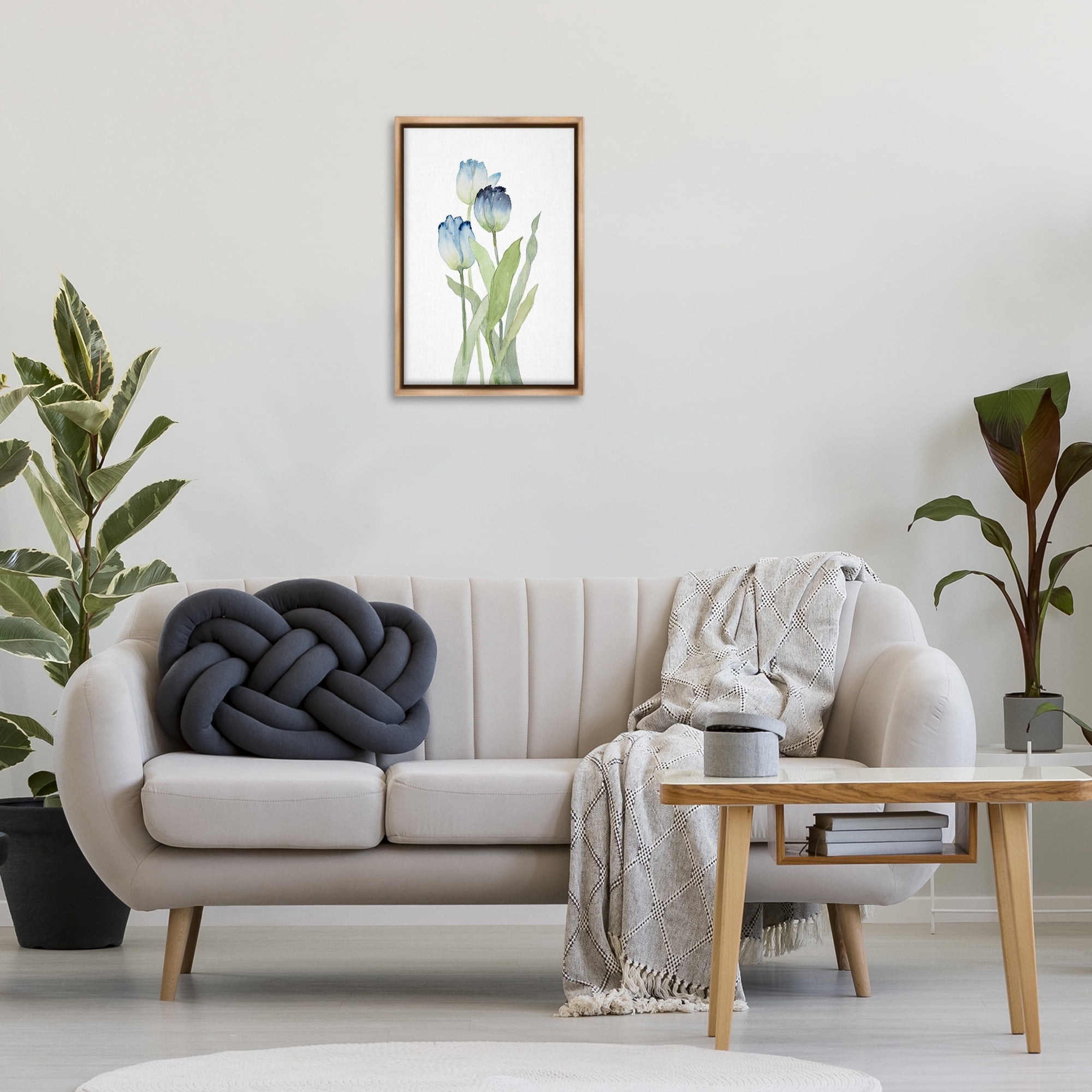 Stupell Industries Blue Garden Tulips Botanical & Floral Painting Brown Floater Framed Art Print Wall Art, 17 x 25