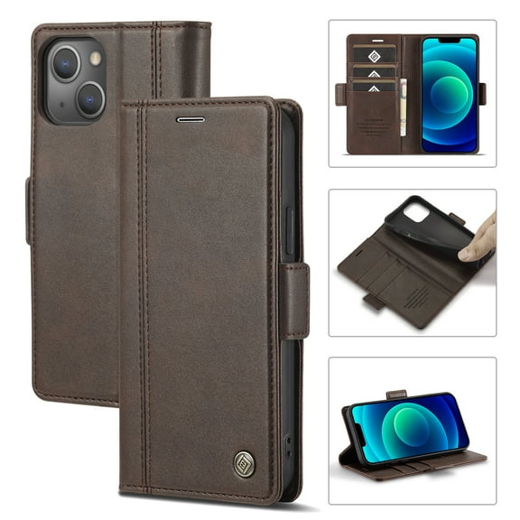SaniMore for iPhone 14 6.1" 2022 Case, PU Leather Magnetic Flip Folio Shell with Card Holders RFID Blocking Kickstand Shockproof TPU Magnetic Closure Business CoverFor iPhone 14, Coffee