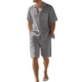 thumbnail image 2 of Men'S 2 Pieces Shirt Set Short Sleeve Button Down Casual Hippie Holiday Beach T-Shirts Shorts Outfits Gray XXXL, 2 of 8
