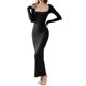 thumbnail image 1 of Txlixc Vestido largo y recortado para mujeres vestido de punto sólido, brazalete de cuello cuadrado, vestido de manga larga, vestido ajustado del Club de fiestas de primavera y otoño Txlixc moda, 1 of 9