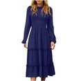 thumbnail image 1 of Vestido bohemio ahumado con cuello redondo y manga larga de Color liso para mujer de otoño e invierno Fridja  yut6117, 1 of 8