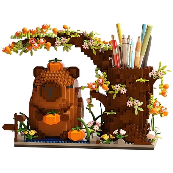 1880PCS Capybara Building Blocks Kit，Cute Animal Floral Desk Organizer Pen Holder for 8  Kids Teens Adults