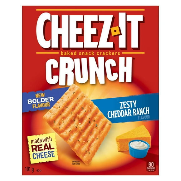 Cheez-ItMD Crunch, Saveur Cheddar et Ranch Piquant, Craquelins cuits au four, 191 g Faits avec du vrai fromage