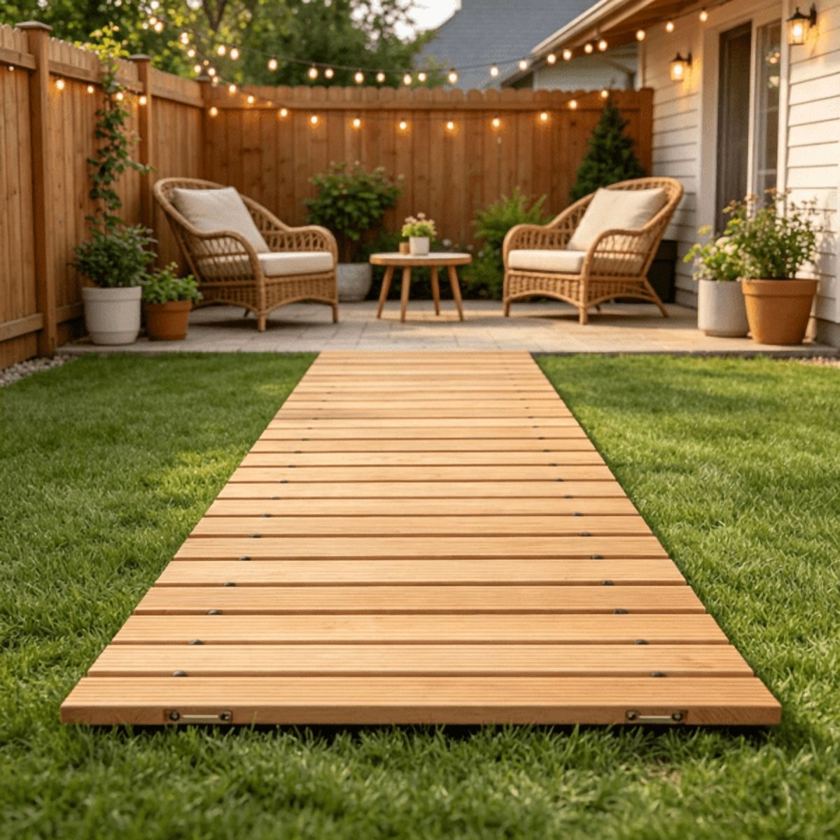 Wooden Garden Pathway, Decorative Wooden Walkway for Backyard & Wedding Party, 8 ft L x 17 in