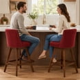thumbnail image 3 of SESSLIFE Red Bar Stools with Back Set of 2, 26" Counter Height Swivel Bar Stools, Upholstered Farmhouse Counter Stools with Solid Wood Legs, Bar Chairs for Kitchen Island & Home, 3 of 11