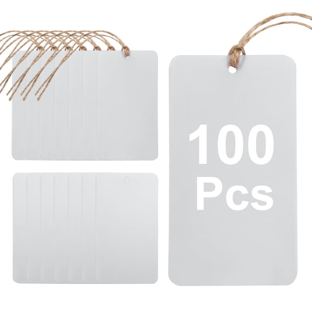 100 Piezas de Etiquetas de Envío de Plástico Gris, 3.5" x 2" Etiquetas Impermeables con Hilo y Alambre para Garaje, Etiqueta de Inventario