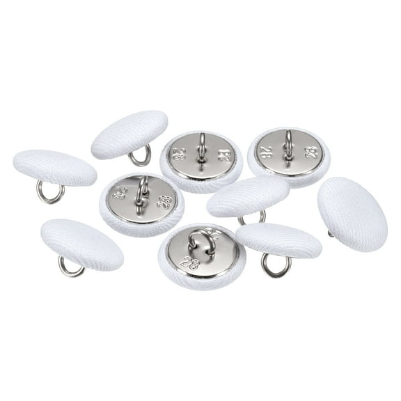 Uxcell 10pcs 28L Fabric Cloth Covered Button 18mm 11/16" Round Metal Shank Satin Sewing DIY Craft Buttons for Bridal Wedding Suits Dress Blouses Sweaters, White