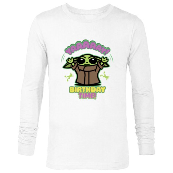 Star Wars Grogu The Mandalorian Cute Yaaaaay! Birthday Time - Long Sleeve T-Shirt for Men - Customized-White