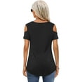 thumbnail image 6 of TEMOFON Women's Shirts Cold Shoulder Tops Summer Short Sleeve V Neck T Shirt Basic Black Tee Blouse Size L, 6 of 7