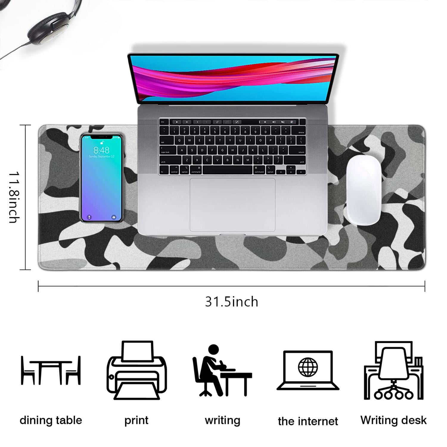 Extra Large Gaming Mouse Pad with Non-Slip Base & Stitched Edges