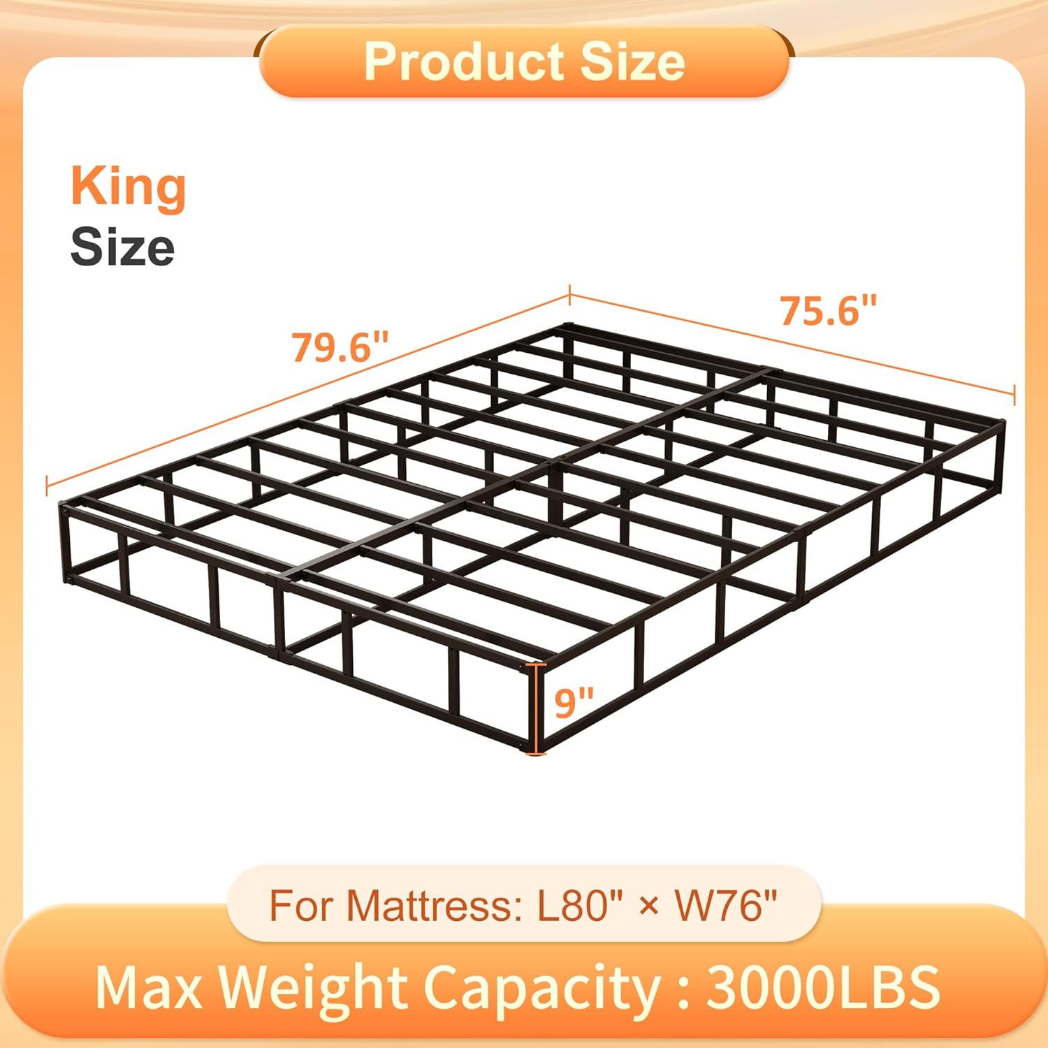 King Box Spring, 9 Inch High Profile Metal Box Spring King Bed Base