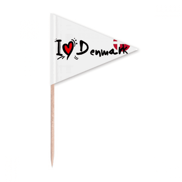 I Love Denmark Word Flag Love Heart Illustration Toothpick Triangle Cupcake Toppers Flag