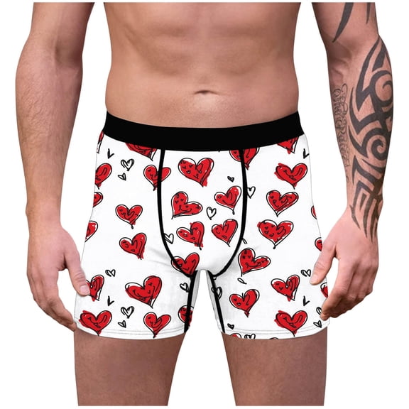 Vetsdori Soft Underwear for Men Valentines Boxers Cozy Casual Trunks Gift for Boyfriend Heart Print Mens Boxer Briefs Elastic Waist